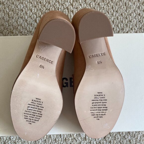 L'AGENCE Blanche Heeled Sand Suede Loafer - Picture 10 of 13